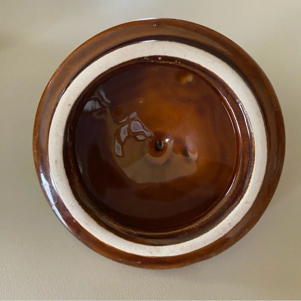 Vintage Hull Brown Drip Ceramic Single Bean Pot or Sugar Bowl w/ Lid Ovenproof